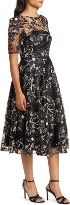 Eliza J Sequin Floral Embroidery Fit & Flare Cocktail Midi Dress