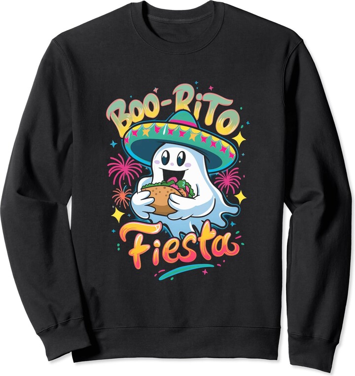 Spooky Fiesta Threads Men Women Tees & Gifts Boo-rito Fiesta Cute Mexican Ghost with Burrito and Sombrero Sweatshirt