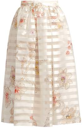 Fendi Blooming-print striped silk-organza skirt