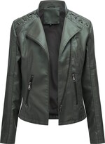 Thumbnail for your product : YYNUDA Women's Stylish Faux Leather Jacket Zip Up Moto Biker Classic Short Jacket Coat Green 3XL