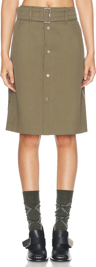 Burberry Belted Midi Skirt in Olive