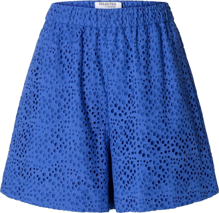 Selected Perforated Elasticated-Waistband Shorts