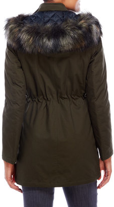 French Connection Hooded Faux Fur Trim Drawstring Parka