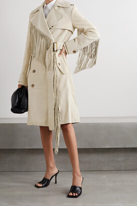 Michael Kors Collection Double-breasted Fringed Suede Trench Coat - Off-white