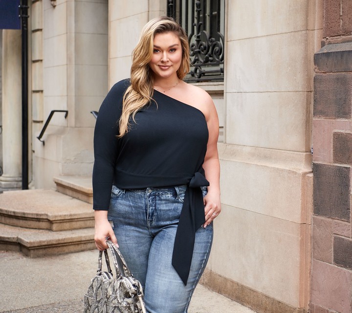 plus size white one shoulder top