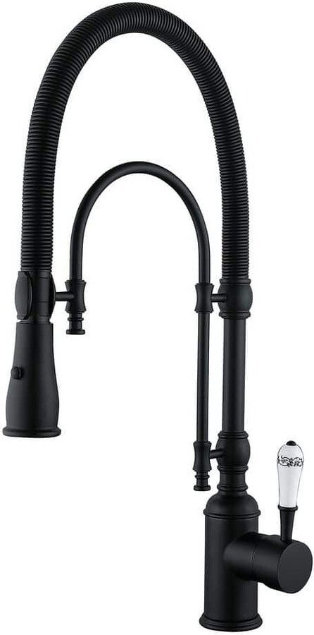 FLG Single Handle Pull Down Sprayer Kitchen Sink Faucet with 360° Spout Swivel Brass Commercial 21.26 in Matte Black