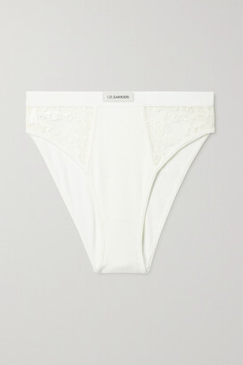 I.D. Sarrieri Charlie Embroidered Tulle And Ribbed Cotton-blend Briefs - Off-white
