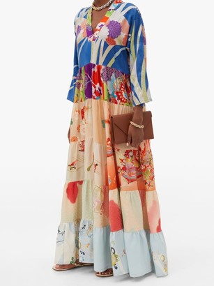 RIANNA + NINA Vintage Patchwork-print V-neck Silk Dress - Multi