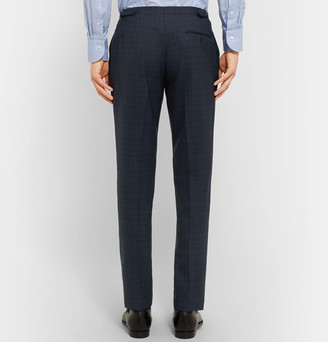 Thom Sweeney - Storm-Blue Slim-Fit Windowpane-Checked Wool Suit Trousers
