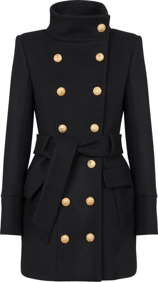 Black Wool Coat Gold Buttons | ShopStyle