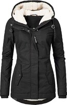Thumbnail for your product : QingJiu Winter Thick Warm Jacket Women's Hooded Trench Coat Fur' Outwear Lined Overcoat Women's Coat Coat Jacket (Black S)