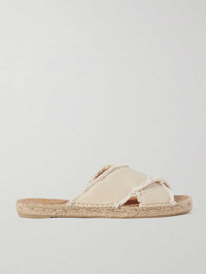 Castaner + Net Sustain Palmera Frayed Canvas Espadrille Slides - Cream