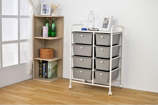 BrylaneHome8-DrawerRollingCart-WhiteGray