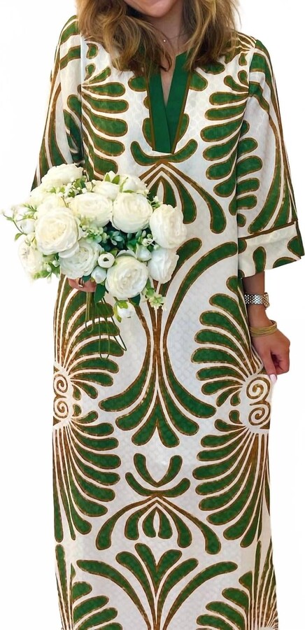 Frances Maxi Dress In Green Palm Print