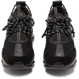 Versace Chain Reaction Mesh And Suede Trainers - Black