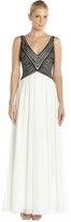 Thumbnail for your product : Aidan Mattox black and white chiffon ribbon crochet bodice gown