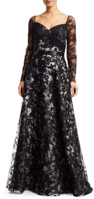 Rene Ruiz Collection Embroidered Long Sleeve Gown