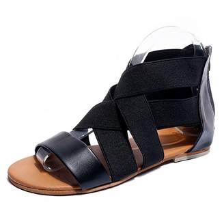 CYBLING Womens Summer Flat Sandals Elastic Ankle Strap Open-Toe Gladiator Back Zipper