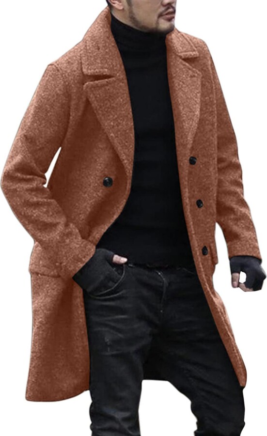 Harpily Long Trench Coat Men Wool Overcoat UK Long Pea Coat Winter Warm