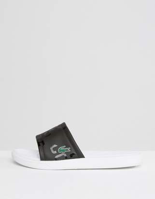 Lacoste Sliders In Black With Croc Logo