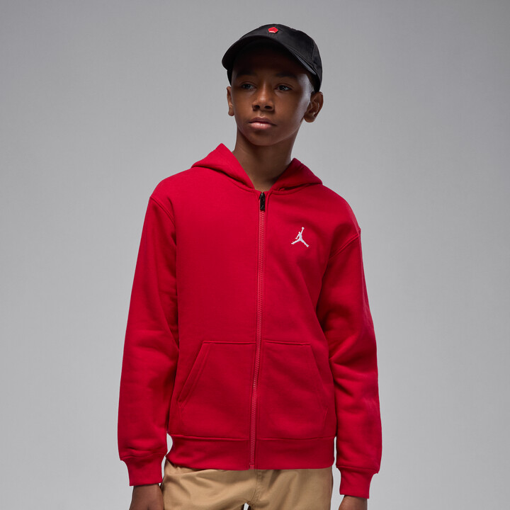 Jordan Brooklyn Fleece Big Kids' Full-Zip Hoodie in Red | 95F115-R78