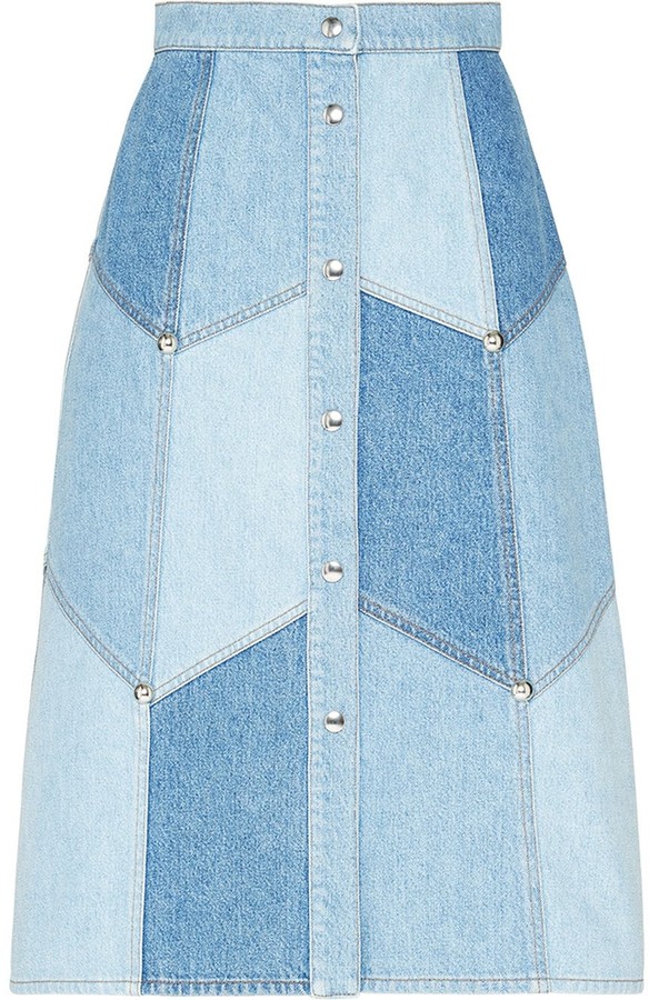 long denim patchwork skirt