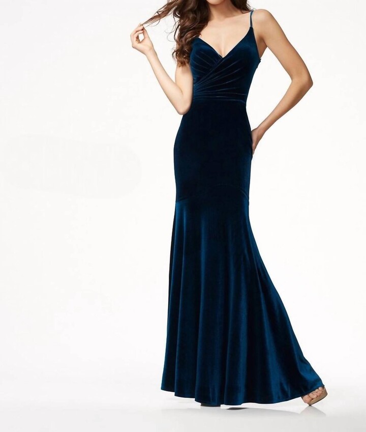 Colette by Mon Cheri Velvet Long Dress In Navy
