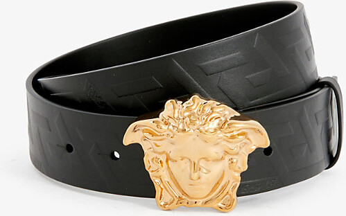 Versace Mens Black Gold Medusa Logo-buckle Leather Belt - ShopStyle