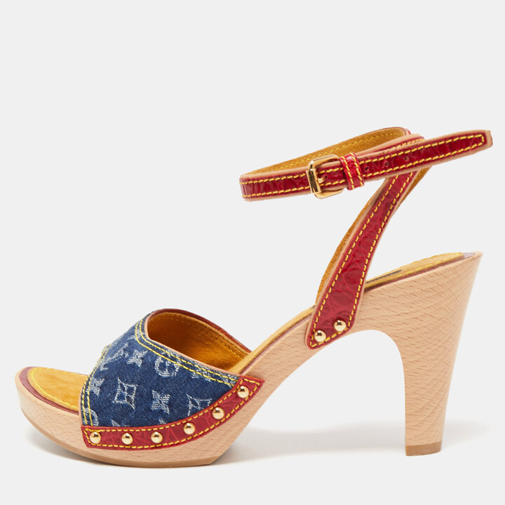Louis Vuitton Tricolor Monogram Canvas and Patent Leather Ankle Strap Flat  Sandals Size 37.5 - ShopStyle
