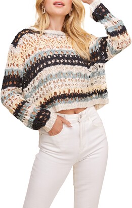 ASTR the Label Jaded Stripe Crochet Crop Sweater