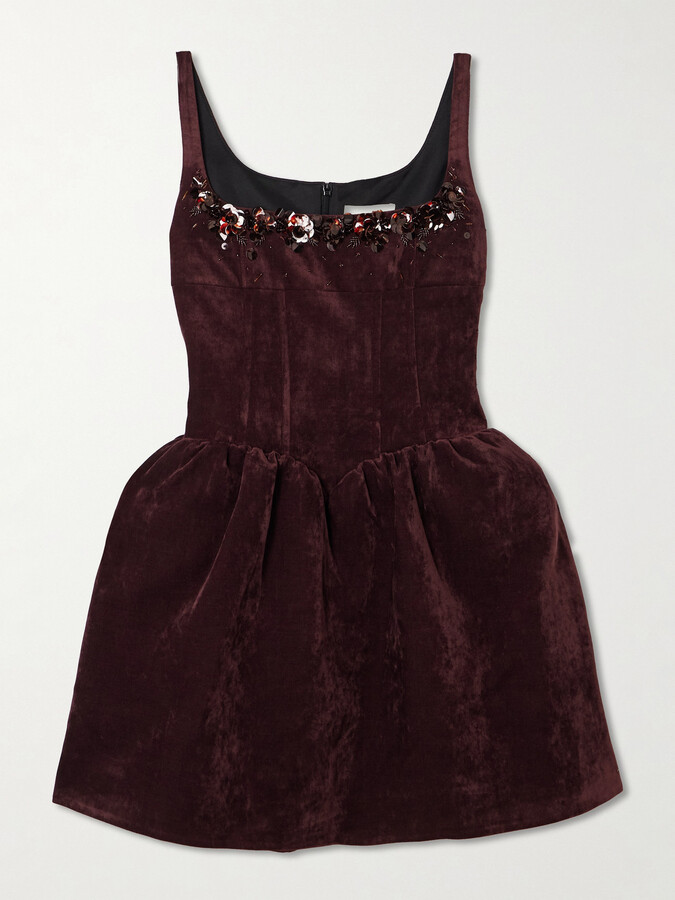 SHUSHU/TONG Embellished Velvet Mini Dress - Burgundy