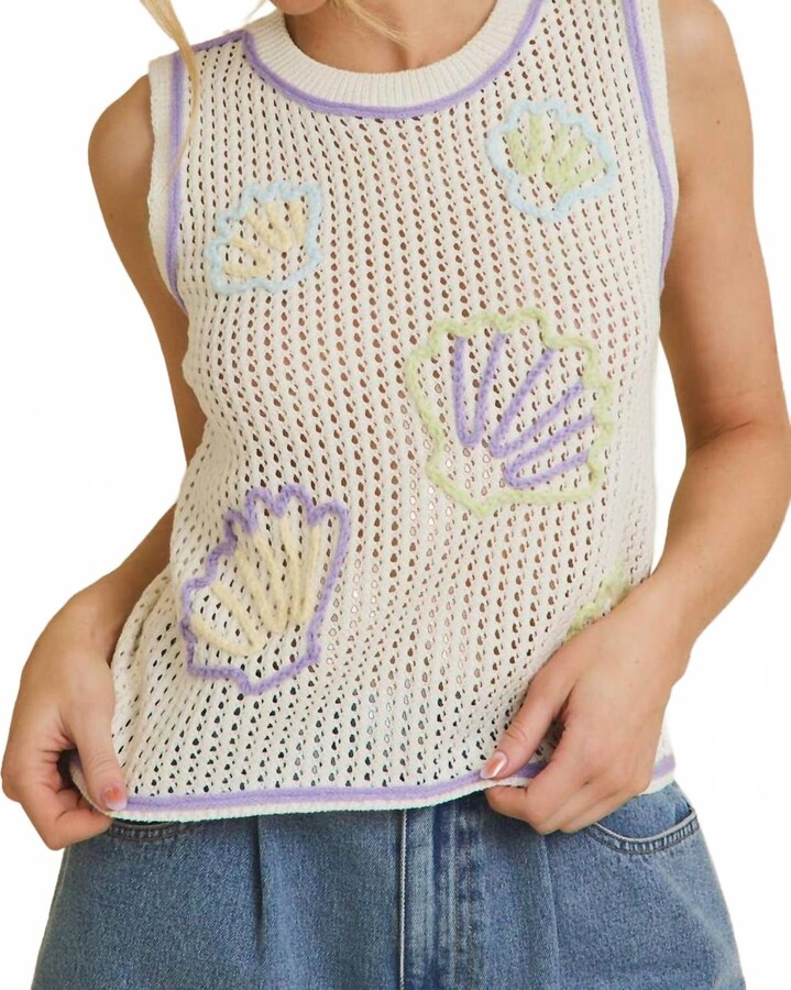 Gilli Under The Sea Shell Top In White-Multi
