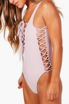 Thumbnail for your product : boohoo Petite Hannah Lace Up Side Plunge Swimsuit