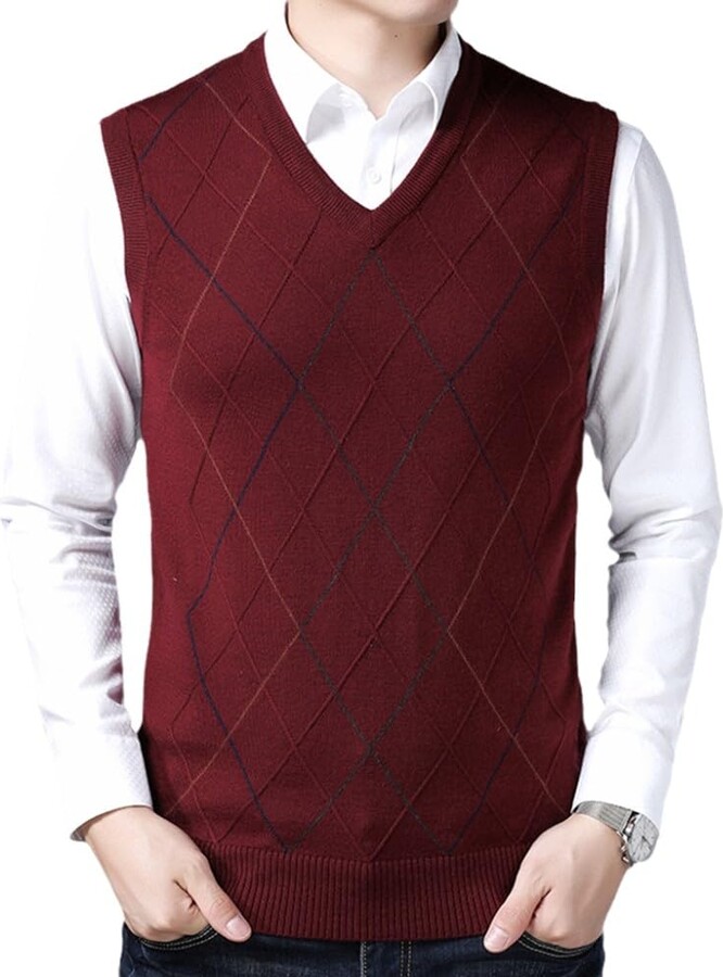 PJ PAUL JONES Men's Sweater Vest V-Neck Sleeveless Cable Knitted
