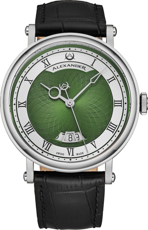 Alexander Men's Triumph Automatic Black Leather  Green Dial  49mm Round Watch