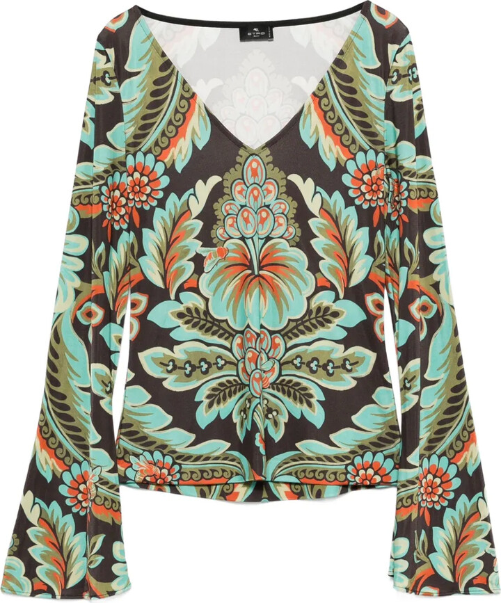 Etro floral-print bell-sleeve T-shirt