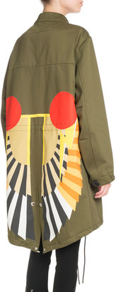 Givenchy Hooded Wings-Print Anorak Jacket, Olive