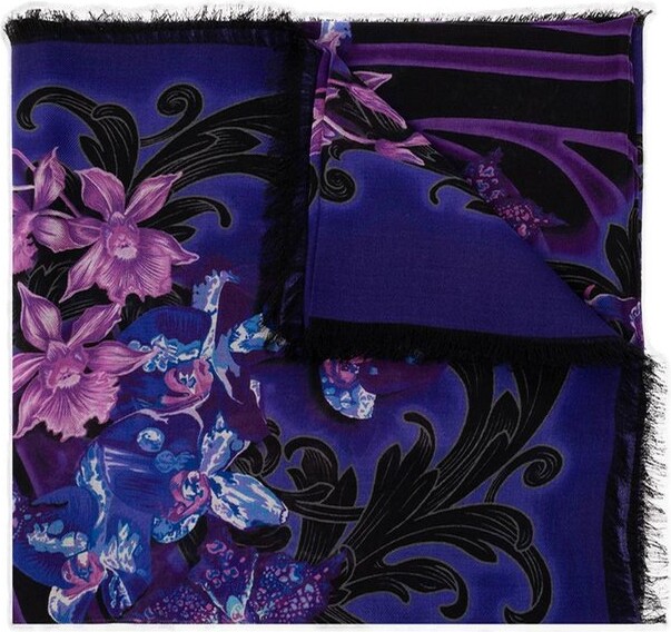 Versace Floral Silk Twill Scarf in Purple