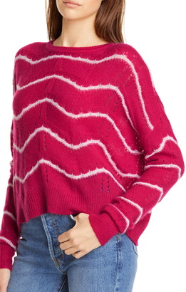 Autumn Cashmere Wave Stripe Pointelle Stitch Cashmere & Silk Sweater