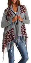 Thumbnail for your product : Charlotte Russe Geo-Aztec Cascade Fringe Cardigan Sweater