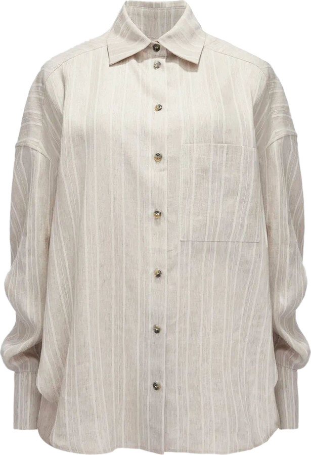 The Mannei Beige Linen Blend Shirt - ShopStyle Tops