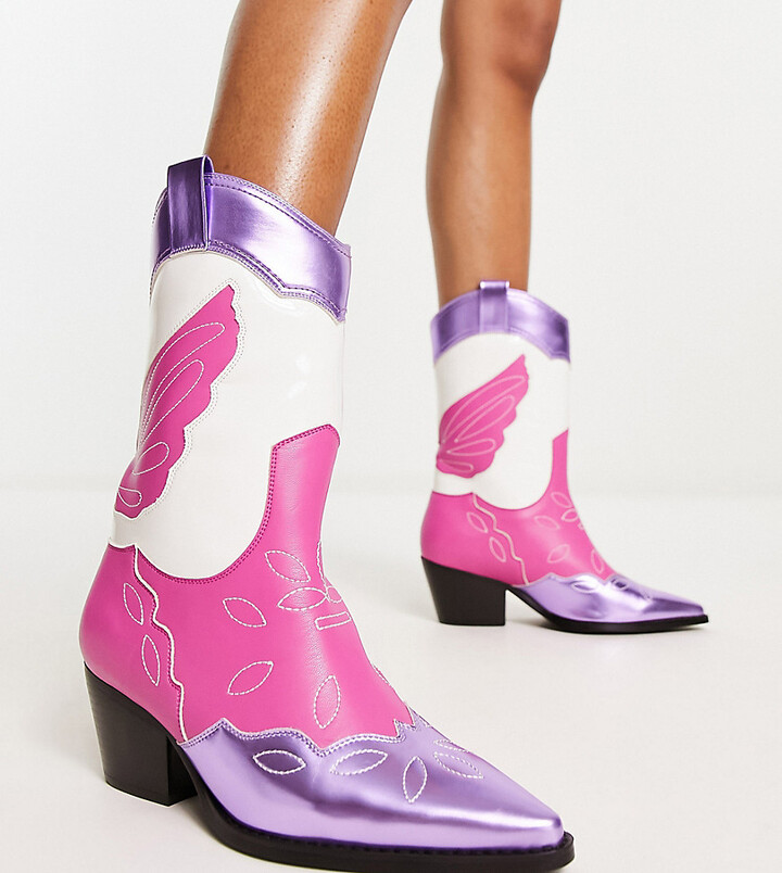 Public Desire Wide Fit Exclusive Howdy western boots in metallic purple ...