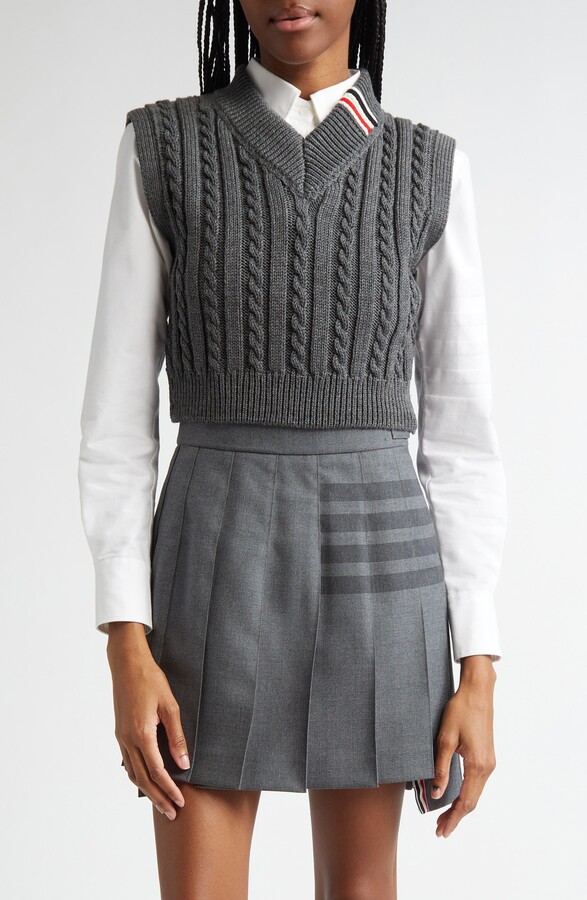 Thom Browne Cable Knit Virgin Wool Sweater Vest