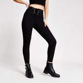 Thumbnail for your product : River Island Black lace-up front leggings