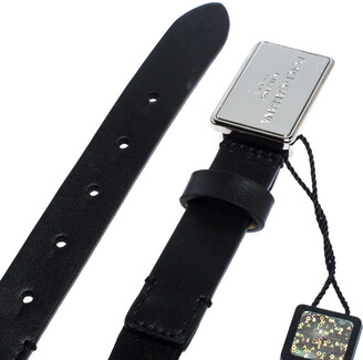 Dolce & Gabbana Black Leather and Elastic Logo Plaque Belt 63CM