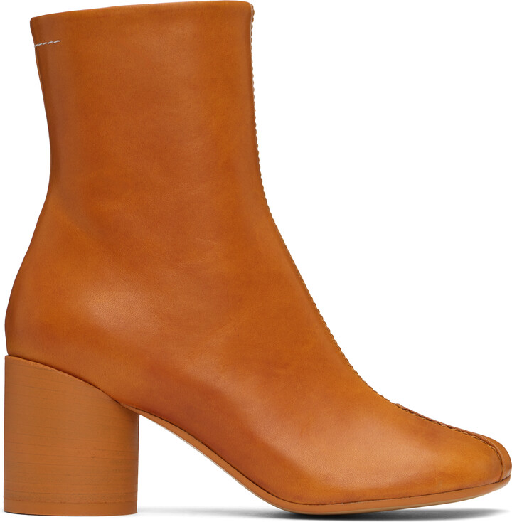 MM6 MAISON MARGIELA Tan Stitch-out Leather Ankle Boots