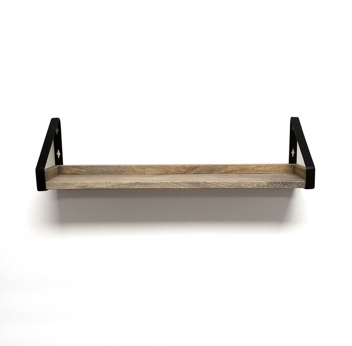 InPlace Rectangle Mango Wood Rustic Iron Bracket Ledge Wall Shelf, One, 24Wx5Dx6H, Driftwood