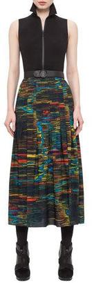 Akris Punto Printed-Skirt Sleeveless Midi Dress, Northern Lights