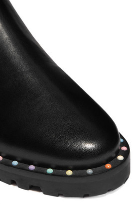 Sophia Webster Bessie Studded Leather And Glittered Stretch-knit Chelsea Boots - Black