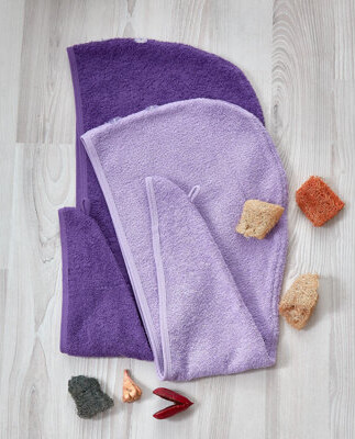 Cotton Hair Towel 28"X11" (Pack Of 2) Hair Towel Wrap (Purple)